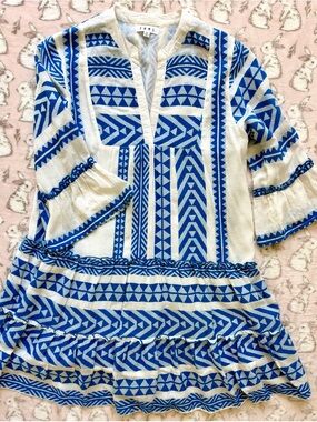 THML Blue and White Boho Embroidered Dress
